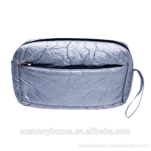 Portable Tyvek Paper Zipper Purse Bag With Wrist Handle